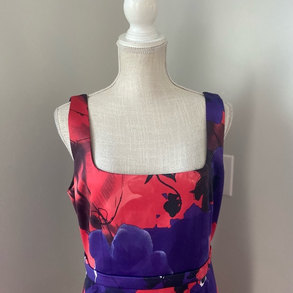 Tahari Purple Red White Abstract Floral Cocktail Dress - Picture 2 of 6